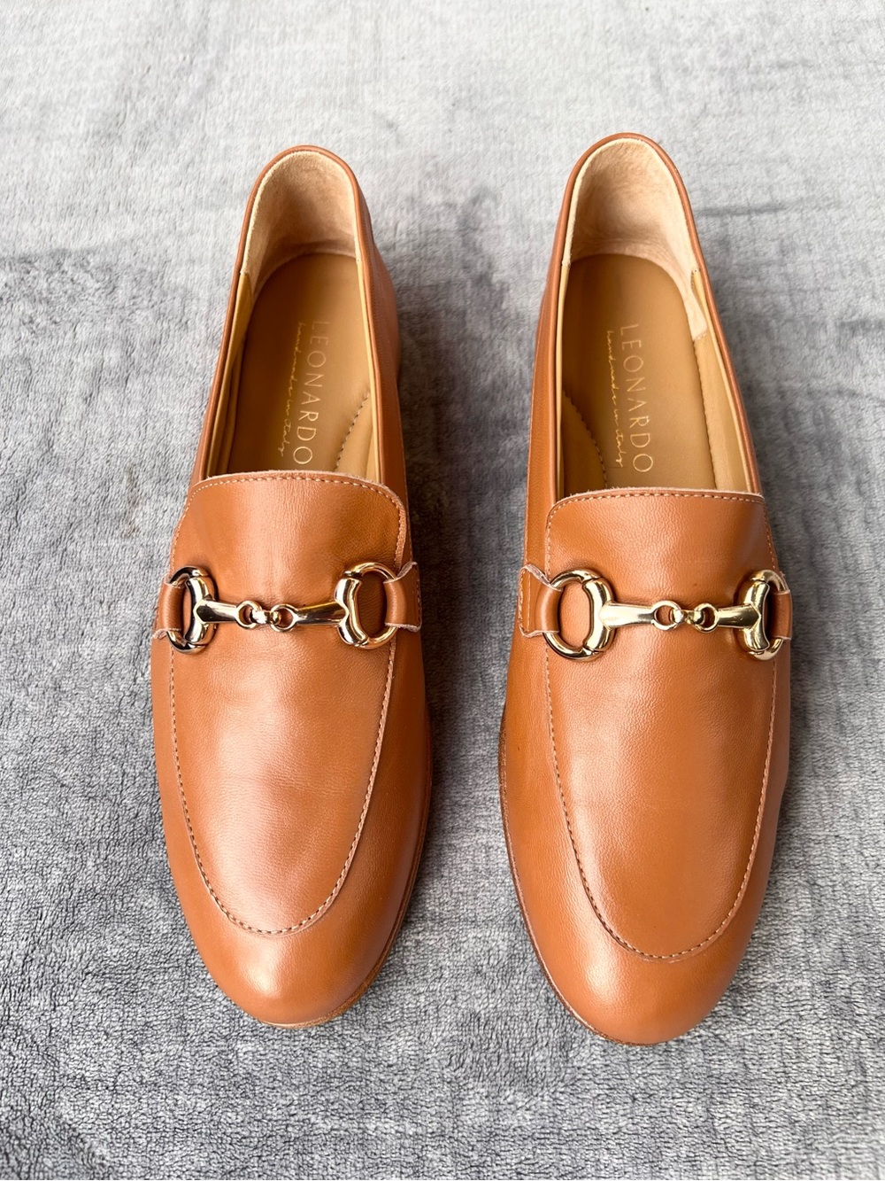 Leonardo Loafers Sz 38 US Women's Classic Horsebit Leather Brown Moccasins